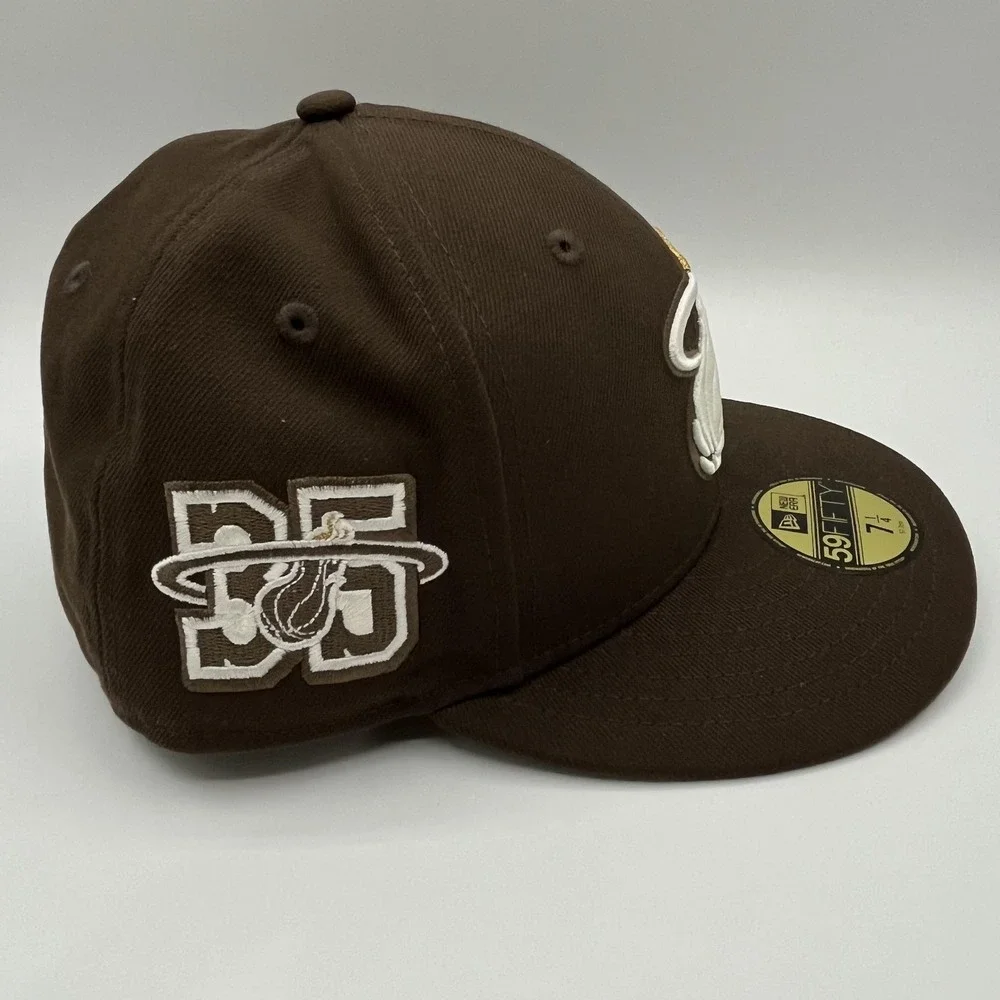 Miami Heat New Era 59FIFTY Hat Cap Fitted Mens 7 1/4 Brown NBA Side Patch 35th